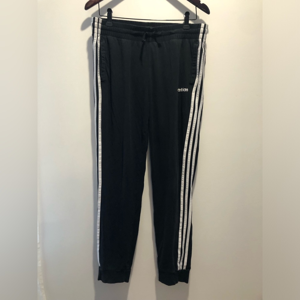 adidas Black Jogger Pants with White Side Stripes